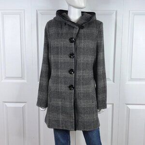 M COLLECTION women's Wool plaid coat with hood size 12